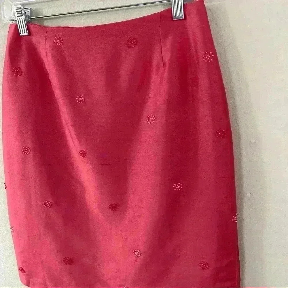 Ice dark pink silk skirt with bead detail - Picture 2 of 4